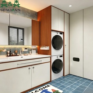 <span class=keywords><strong>Meuble</strong></span>-lavabo SLS Japandi en teck avec grand rangement et lavabo intégré, ensemble mural - Product Image 3