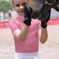 Design personnalisé équestre hauts filles course de chevaux manches courtes quatre sens extensible fermeture éclair équitation polo sport couche de base