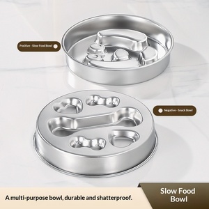 Bol à nourriture lente rond en acier inoxydable antidérapant et épaissi pour chien et chat - Product Image 4