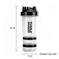 Bouteille de shaker de protéines de sport à 3 couches avec logo personnalisé, sans BPA, en plastique, avec boule de shaker et couvercle à poignée