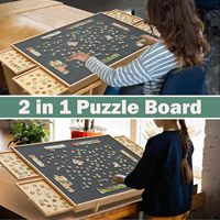 Table de puzzle en bois pour enfants avec 4 tiroirs de rangement et couvercle anti-poussière, support inclinable réglable, planche de puzzle portable avec surface en feutre