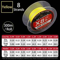 Ligne de pêche tressée en PE 8 brins 300m 0.4 # -10.0 #   Lances de pêche multicolores haute résistance pour la pêche en rivière, lac et ruisseau
