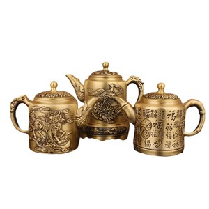 Artigianato in ottone di Dington, antichità, articoli in rame, rilievi, teiera con <span class=keywords><strong>cento</strong></span> benedizioni, drago, fenice, brocca per vino Qilin, per il tè o per la casa - Product Image 1
