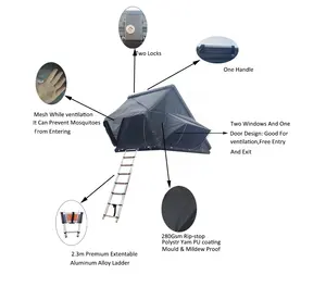 Hot Sale 2-3 Orang Aluminium Shell Segitiga Roof Top Tenda Berkemah Luar Hard Shell Mobil Atap Tenda