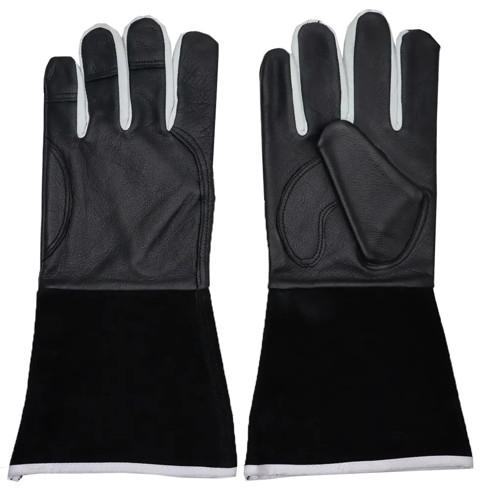 Высококачественные черные износостойкие перчатки из коровьей спилковой кожи для промышленной сварки