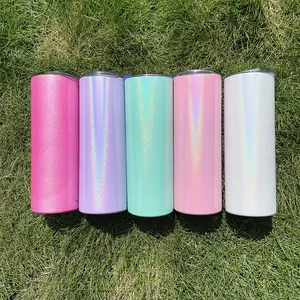 20Oz Shimmer Blanco Sublimatie Skinny Tumbler Shinny Regenboog Glinstert Glitter Rechte Tuimelaar Met Plastic Stro Schip Uit China