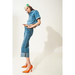 Jeans Rilassati con Orlo Arrotolato e Bottoni a Vista in Blu - Product Image 4