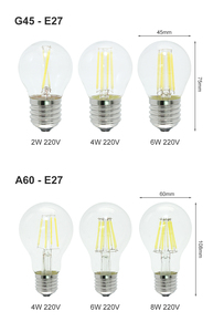 Bombillas LED de Filamento de Alta Calidad con Certificación CE ROHS, C35 A60 G45 G95 E27/B22/E14/E26 220V/110V CRI 80, Ángulo de Haz de 360°, 2W-8W, 2700K-6000K - Product Image 4