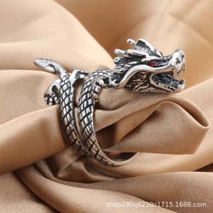 yunnique Dragon <b>Ring</b> <b>Titanium</b> Steel Retro Silver Red Eye Men's Fashion Jewelry Gift - Product Image 1