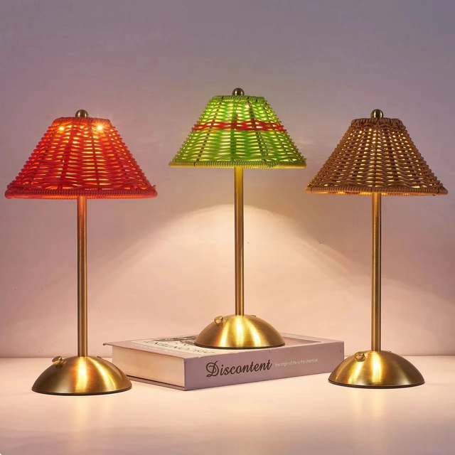 LED Cane Shade Battery-Powered Cordless Modern Desk Lamp with Touch Control and Dimmable for Home Decor Living Room Bedroom
