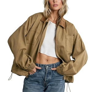 <strong>Women</strong> Barn Jacket Corduroy Collar Zipper Utility Jacket Cinchable Hem Workwear Jacket with Pockets - Product Image 5