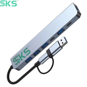 Hub <span class=keywords><strong>USB</strong></span> A/C double entrée 7-en-2, répartiteur et extenseur <span class=keywords><strong>USB</strong></span> avec 1 port <span class=keywords><strong>USB</strong></span> 3.0, 4 ports <span class=keywords><strong>USB</strong></span> 2.0 et 2 ports <span class=keywords><strong>USB</strong></span>-C en alliage d'aluminium – En stock - Product Image 1
