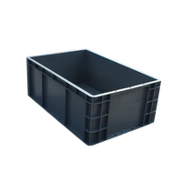 Caisse de rangement rigide en plastique Euro Standard avec couvercle attaché, grise/bleue, empilable, personnalisable pour le déménagement