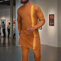 Europeo. Traje DE BODA africano para hombres Traje africano ajustado Traje de negocios de dos piezas Conjunto de boda para hombres Naranja (Top + Pantalones)