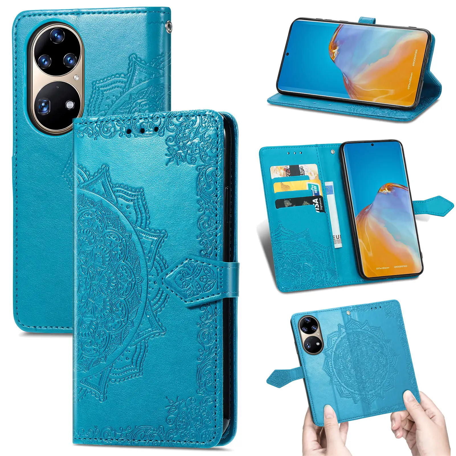 Jmax Hot Sell Mandala Printing Wallet Magnetic Flip PU Leather cell Phone Case Cover For HUAWEI P 20 30 40 50 Pro Lite