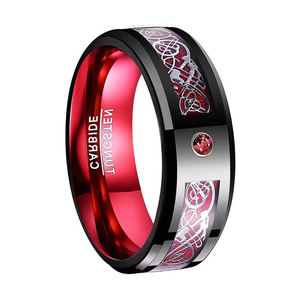 แหวนทังสเตนสตีลหรูหราประดับลายมังกรดำ คาร์บอนไฟเบอร์สีน้ำเงิน แดง เขียว สำหรับผู้ชาย แหวนแฟชั่นทังสเตนสตีล - Product Image 2