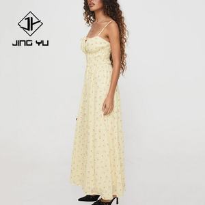 Vestido Largo Informal de Verano para Mujer, Diseño Floral Amarillo, Tirantes, Alta Calidad, 100% Rayón, Tela Suave - Product Image 3