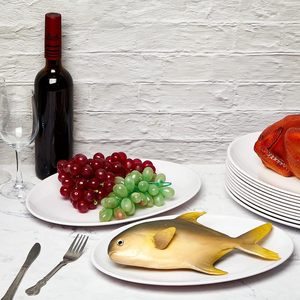 Lớn Hình Bầu Dục Phục Vụ Đĩa Trắng Tấm Phục Vụ Khay Melamine Món Ăn Cho Thực Phẩm Thịt Bít Tết Cá Món Khai Vị Giải Trí Đảng - Product Image 6