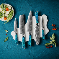 Coffrets de couteaux de cuisine haut de gamme en acier Damas 129 couches, couteaux de chef, Santoku, Nakiri, utilitaires et à éplucher avec manche en résine bleue