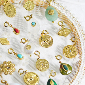 Collana con Ciondolo a Forma di Sole in Acciaio Inossidabile Staccabile, Fai-da-Te con Pietra Naturale, Diamante, Occhio del Diavolo, Alla Moda Placcata Oro - Product Image 3
