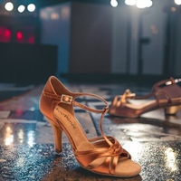 Femmes 8.5cm talon marron Satin Latin Salsa chaussures de danse de salon Durable semelle en daim souple modèle 3506