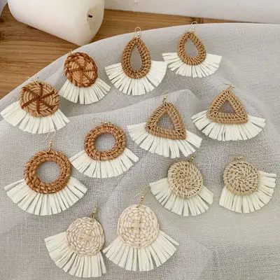Artilady Fashionable Straw Woven Drop Earrings Handmade Bamboo Weave Earrings For Women Jewelry Gift Drop Shipping