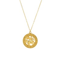 Collares con Colgante de los 12 Signos del Zodiaco, Acero Inoxidable, Chapado en Oro de 18K, Medallón Redondo Grabado, Cadena de Cable para Mujer