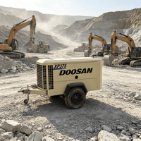 Compresseur d'air portable rotatif à vis diesel XP375 8,6 bars, type remorque mobile, équipement industriel pour forage de roche en carrière