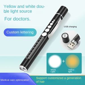 Linterna LED doble de cuerpo de aleación de aluminio OEM para Oftalmología ENT enfermera médico pupila examen Amarillo Blanco iluminación USB - Product Image 5