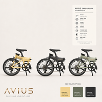 Vélo pliant compact AVIUS Sand 20 pouces, 7 vitesses, 82x65x38cm plié pour rangement au bureau - Vélo de ville à double frein à disque