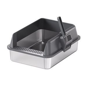 Extra Large High-Fence <b>Cat</b> <b>Litter</b> Box 20cm Splash Protection Open Top Entry Rectangle Metal Plastic - Product Image 2