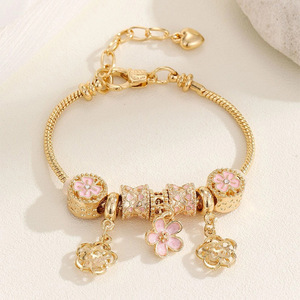 Grazioso braccialetto strass a goccia fiori di olio accessori in metallo e ciondolo a catena di rame <span class=keywords><strong>bracciale</strong></span> di moda regalo per <span class=keywords><strong>ragazza</strong></span> - Product Image 2