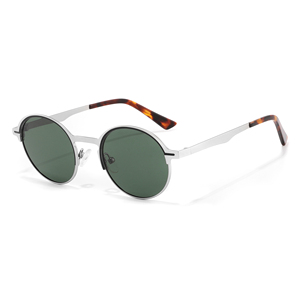 Gafas de Sol Redondas Unisex, Montura Metálica Completa, Lentes Verdes, Protección UV400, Estilo Retro, Casual, para Adultos - Product Image 1