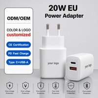 Adaptador de Corriente con Certificación CE de 20W PD con Doble Puerto Tipo C y USB-A, Enchufe Europeo, Cargador de Pared de Carga Rápida para Teléfonos Móviles Universales
