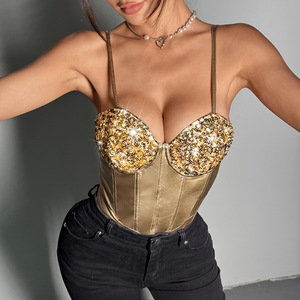 <strong>Black</strong> Sequin Push-up Corset Bodysuit Breathable Eco-Friendly Medium Control Vintage Gothic Faux Leather Waist <strong>Trainer</strong> for for - Product Image 5
