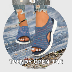 Sandales décontractées à bout ouvert pour femmes, tendance mode, style tête de poisson, à enfiler, talon bas, semelle épaisse, respirantes, grandes tailles, chaussures de sport d'été - Product Image 2