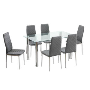 طاولة لغرفة الطعام بإطار، زجاج مقسى شفاف، سطح من الفولاذ المقاوم للصدأ، أثاث منزلي بسيط عصري من ميناء تيانجين - Product Image 2