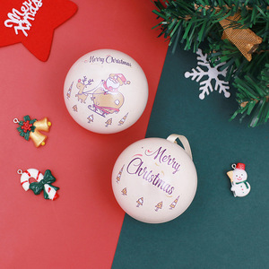 Boule de Noël ronde en plastique avec poignée, motif Père Noël et rennes, décoration de Noël - Product Image 1