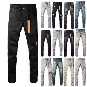 Jeans de mezclilla para hombre, de corte recto, con lavado desgastado, bordados de algodón con diseño de bigote, estilo urbano para verano, otoño e invierno - Product Image 1