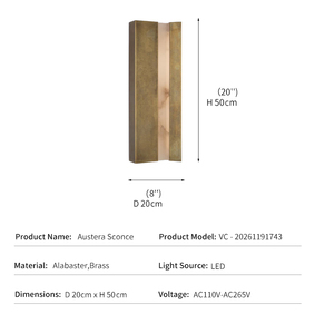 Linear Alabaster <b>Wall</b> Sconce Luxury Hotel Corridor Decor Solid Brass Plate Natural Stone Strip Fixture LED Austera - Product Image 4