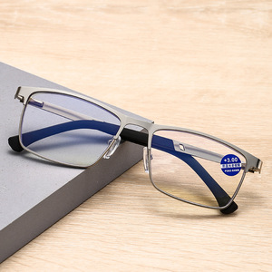 Anti-Blue Light Silver Transparent Lenses <strong>Reading</strong> <strong>Glasses</strong> for Men Middle-Aged &amp; Elderly Square Face 100-350 DPM OEM BL59 - Product Image 2