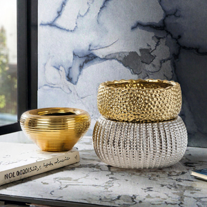 ORIGINAL Light Luxury Gold Silver <b>Ceramic</b> Art Deco Tabletop <b>Vase</b> Textured Planter for Home Wedding Decor - Product Image 2