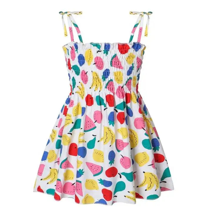 Organic Cotton Girls dress Floral Printed Summer Dress Ruffle Straps Princess Sundress for Toddler Baby Girls