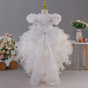 Vestido de Fiesta de Verano para Niñas, Color <span class=keywords><strong>Rosa</strong></span> <span class=keywords><strong>Princesa</strong></span>, Cuello Redondo, Perlas, Apliques Florales 3D, Mangas Abullonadas, Hasta la Rodilla, con Volantes, Estilo <span class=keywords><strong>Princesa</strong></span>, ODM - Product Image 5