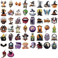 Autocollants transparents d'Halloween, 50 feuilles par ensemble, 3-6 cm, découpés, imperméables, résistants à l'huile, autocollants adhésifs pour boîte cadeau