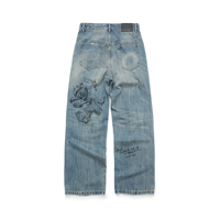 Jeans Raging Poly Graffiti Denim brodés, effet déchiré, style Y2K Hip Hop, coupe droite, haute qualité, pour hommes et femmes