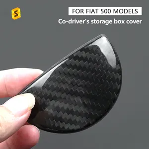 Shasha Carbon Fiber Real Copilot Storage Box Cover Car Interior Accessories Decoration For Fiat 500 Abarth 20112015 2022 2023