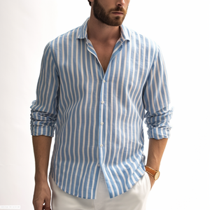 Camicie stampate a righe con Logo personalizzato <span class=keywords><strong>di</strong></span> alta qualità da uomo manica lunga da <span class=keywords><strong>spiaggia</strong></span> camicie <span class=keywords><strong>di</strong></span> <span class=keywords><strong>lino</strong></span> alla rinfusa all'ingrosso - Product Image 4