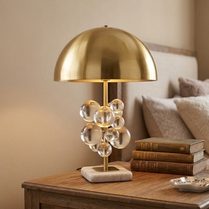 Modern Creative Bubble Design Table Lamp With Colorful Crystal Balls <strong>Gold</strong> <strong>Lampshade</strong> and Marble Base for Home Bedroom and Office - Product Image 1