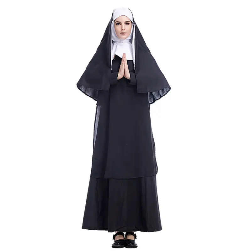 Disfraz de monja religiosa para adultos, túnica negra, disfraces de Halloween